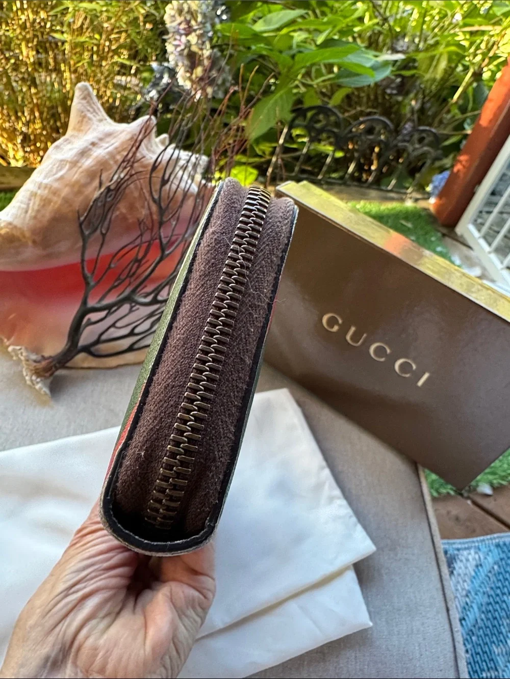 Gucci Green, Red & Beige GG Zip-Around Wallet With Box and Dust bag